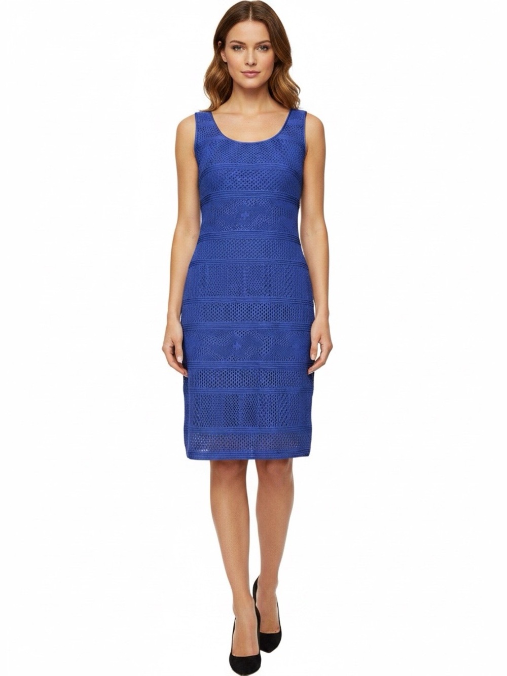 NWT Guess Los Angeles Blue Crochet Lace Sheath Dress Size 10 Bodycon Midi Dress
